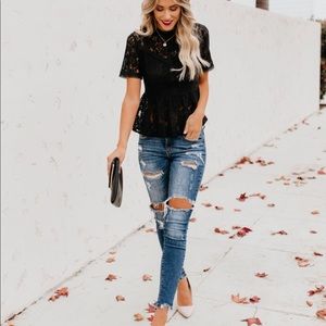 Vici Collection Romantic Lace Peplum Top Black